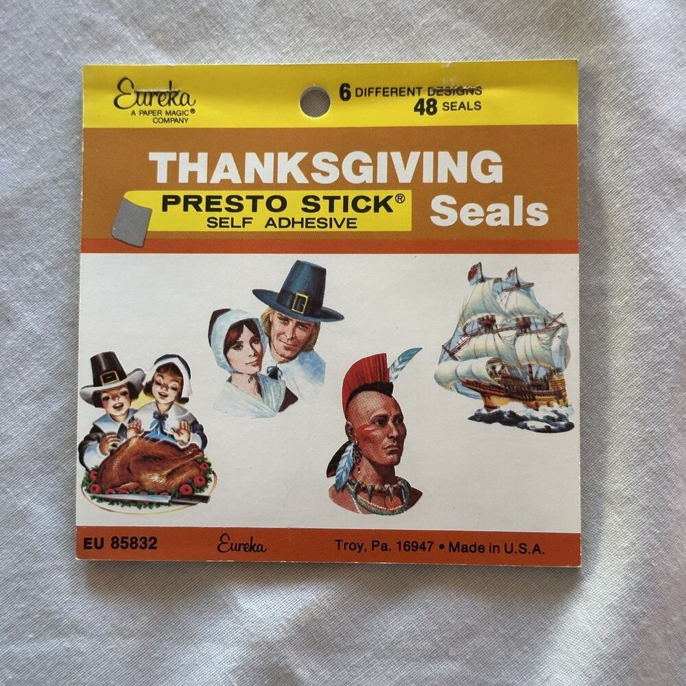 Vintage 70s Eureka Thanksgiving Stickers Presto Stick Harvest Turkey Ship Feast